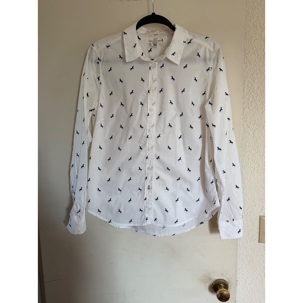 LOGG fitted white long sleeve button up‎ shirt with horse print SZ 12 Equestrian